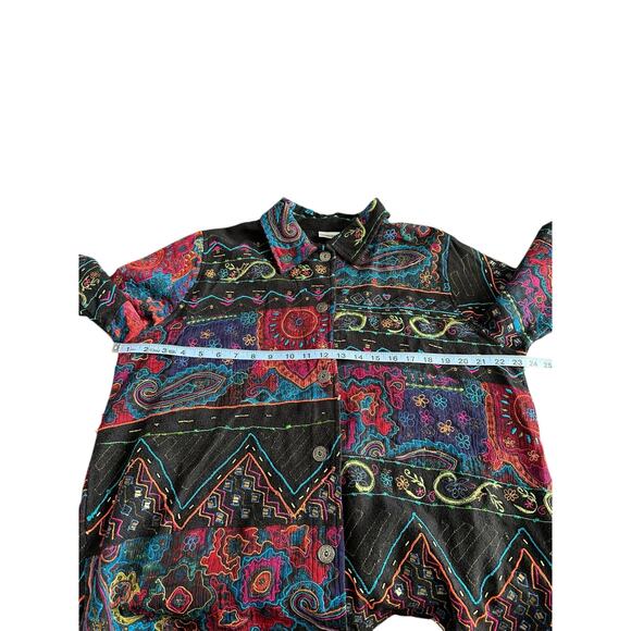 Chico's‎ Blazer Black Embroidered Art to Wear Artsy Art Teach Button Up Size XL - Picture 10 of 12